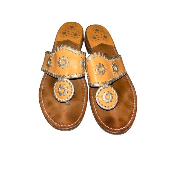 Jack Rogers Jack Flat Leather Thongs Sandals Orange Gold Women's Size 6 - Picture 2 of 10